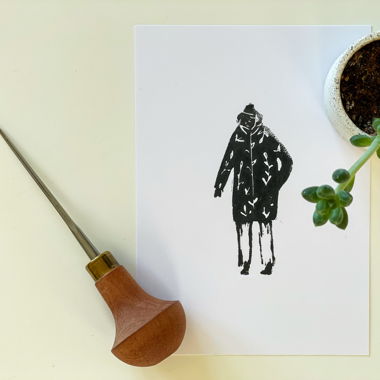 Lino print "Floral" - Man in a floral jacket