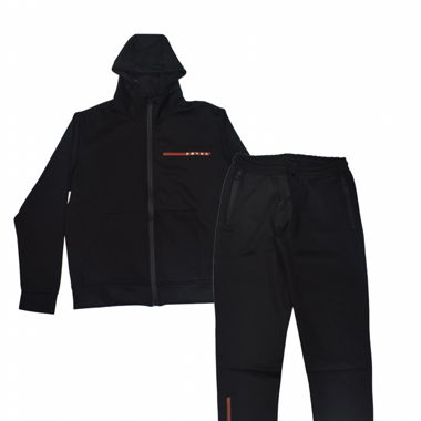 Prada Black Red Stripe Logo Tracksuit