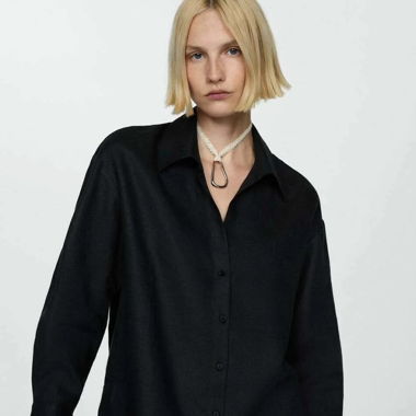 Schwarze Leinenbluse von Mango, Grösse XS (neu)