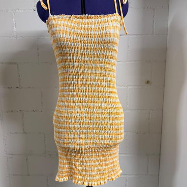 Smocked Trägerkleid gelb/weiss