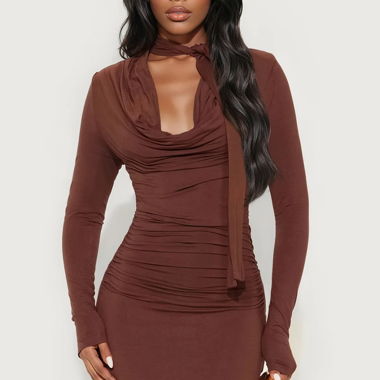Fashion Nova Long Sleeve Cowl Neck Midi Dress
