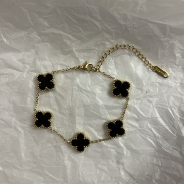 Clover Bracelet Black - 18k gold plated