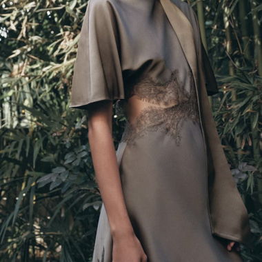 Satin dress with lace