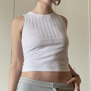 white tank top with metalic/glitter details 