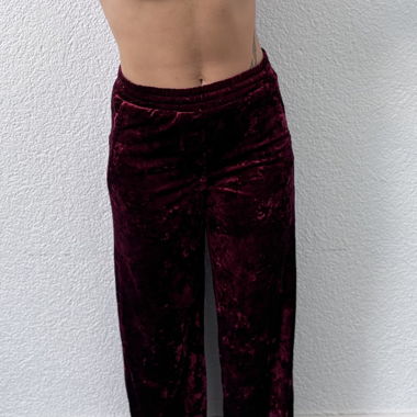 Pantalon évasé en velours bordeaux