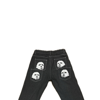 Schwarze Baggy-Jeans mit Skull-Print