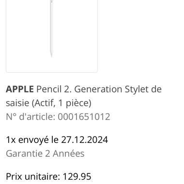 APPLE Pencil 2. Generation Stylet de saisie