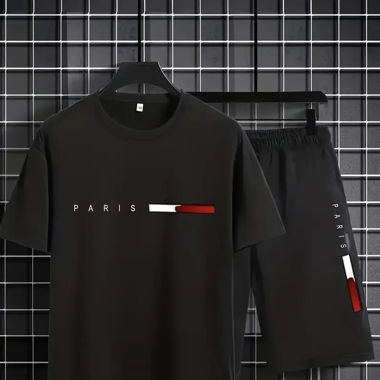 Men's "Paris" Tee & Shorts Set – Black Casual Wear