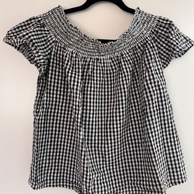 Black and White Gingham Smocked Top