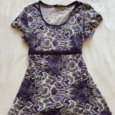 Blue and white paisley top