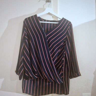 Dark Blue Blouse with Red Stripes
