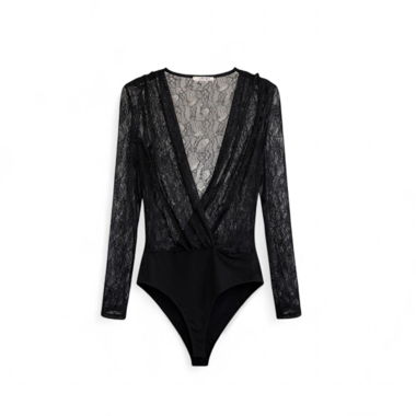 ZARA NOIR BODY EN DENTELLE À MANCHES LONGUES