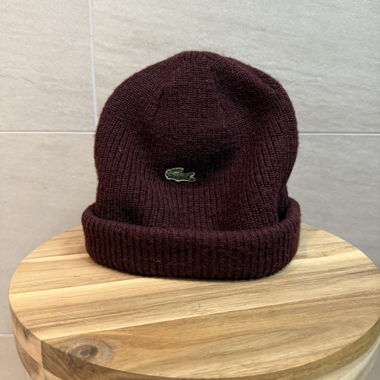 Cuffia vintage in maglia coste bordeaux Lacoste