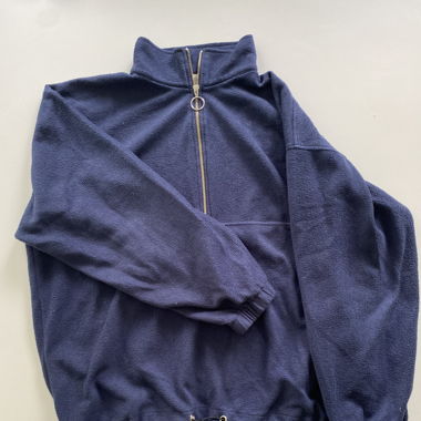 blue rework sweater with elastic band and zip
