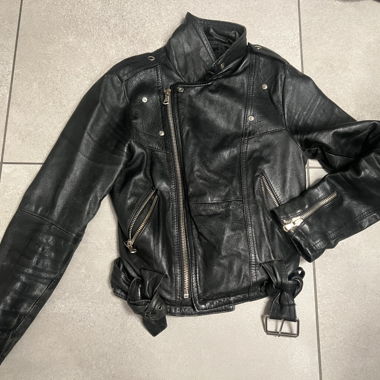 black leather jacket with buckle 