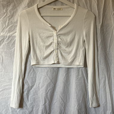 Cream Ribbed Button Cardigan