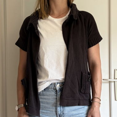 Dunkler Strick-Cardigan mit kurzen Ärmeln, Grösse XS