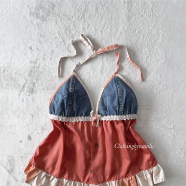 Y2K Baumwoll-Denim-Haltertop (S/M)