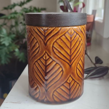Ceramic jar with wooden lid