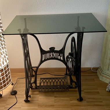 Table with Antique DÜRKOPP Sewing Machine Frame