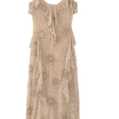 Robe midi beige à paillettes de Zara gr M