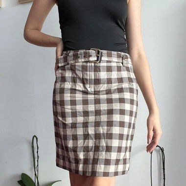 Jupe à carreaux beige et marron Max Mara taille L