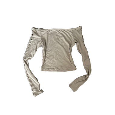 Beige off-shoulder top with hole details