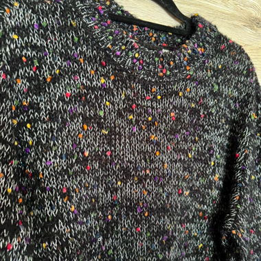 c&a black & white knit sweater with colorful dots