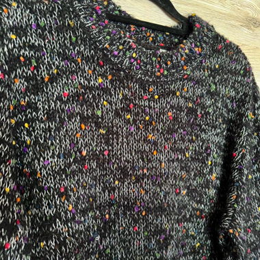 c&a black & white knit sweater with colorful dots