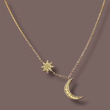 Collier lune et étoile en argent et zircon