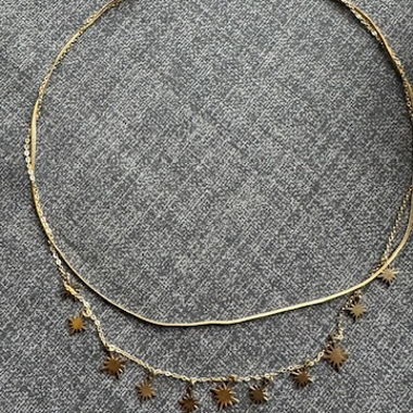Collier acier inoxydable 2 rangs doré étoiles