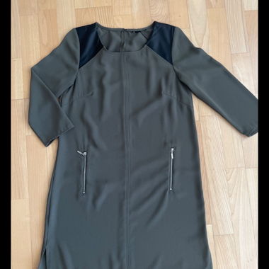 Khaki sheath dress with zippers