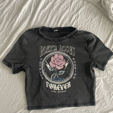 Crop T‑Shirt nero Rock’n Roses S