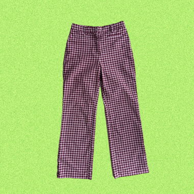 Violett karrierte Stoffhose