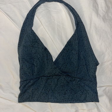 Subdued halterneck crop top blue patterned