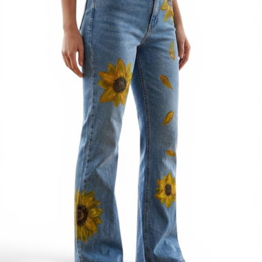 Hand-painted floral jeans