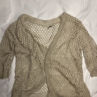 Cardigan beige lavorato a maglia aperta XXL
