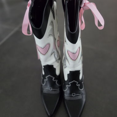Black, white and pink western boots