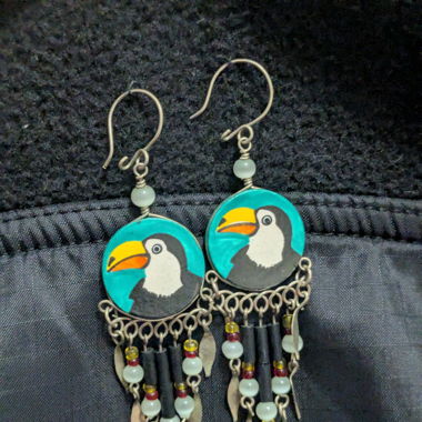 Tropical bird tucano art earring jewelry handmade 