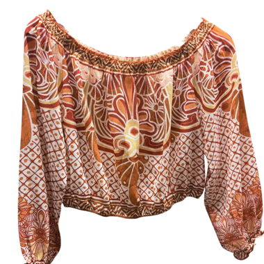 Colorful Carmen Blouse with Puff Sleeves crop top