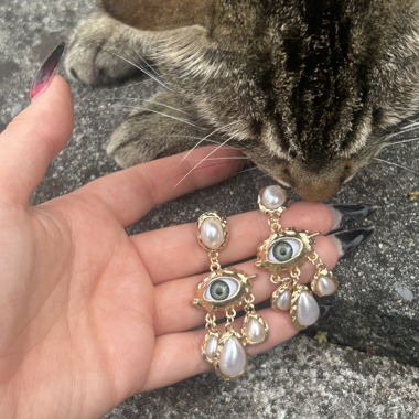 Statement Eye Earrings Gold Witchy, Fairy Grunge