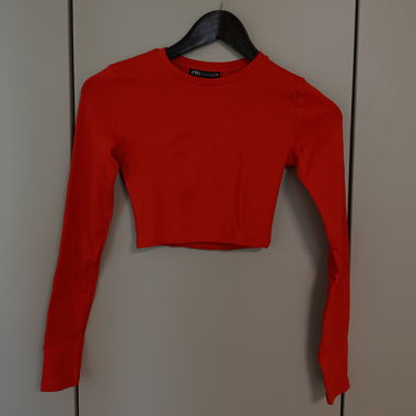 Red Zara Crop Long-Sleeve Top Size S