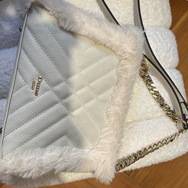 Borsa a tracolla DUNE bianco crema con pelliccia