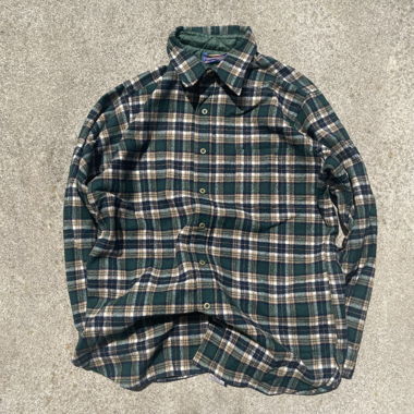 PENDELTON DARK GREEEN BROWN STRIPED FLANNEL/SHIRT