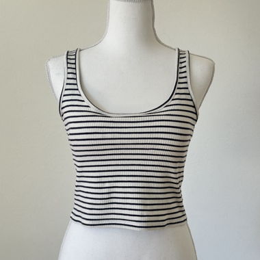 Navy and white ribbed striped tank top