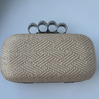 Straw Clutch with Jewel Handle
