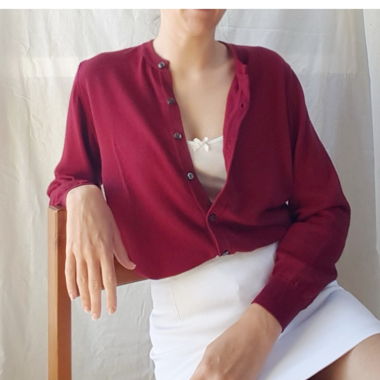 Red wine bordeaux Peter Hahn wool cardigan sweater