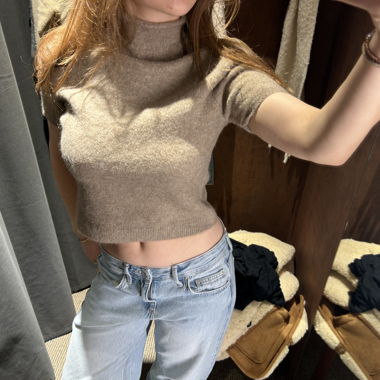 Zara kurzarm Strickpullover - beige 