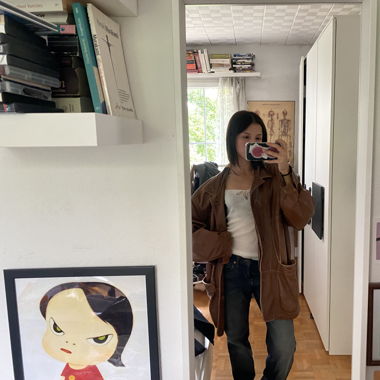 oversize brown leather jacket 