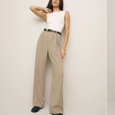 Pantaloni Reformation Mason beige wide-leg